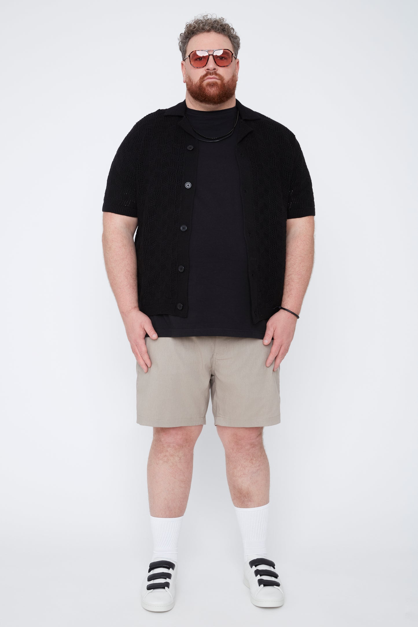Men’s Openwork Jacquard Knit Resort Collar Shirt
