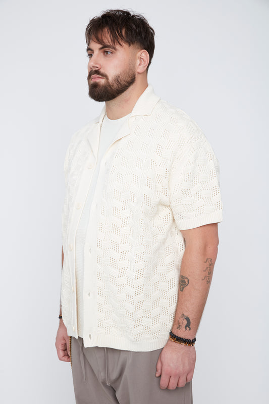 Men’s Openwork Jacquard Knit Resort Collar Shirt