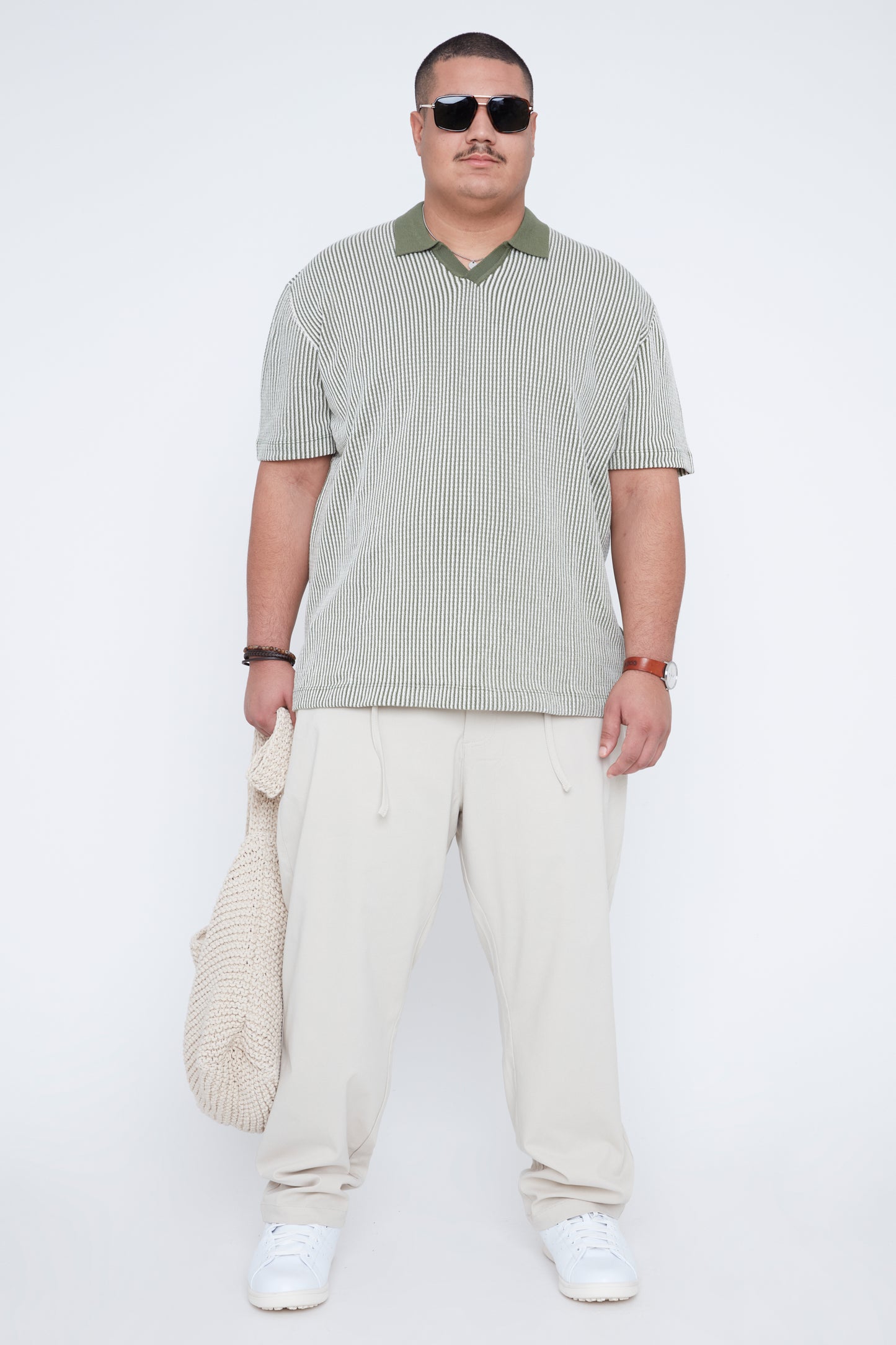 Men's Textured Johnny Collar Sweater Knit Polo