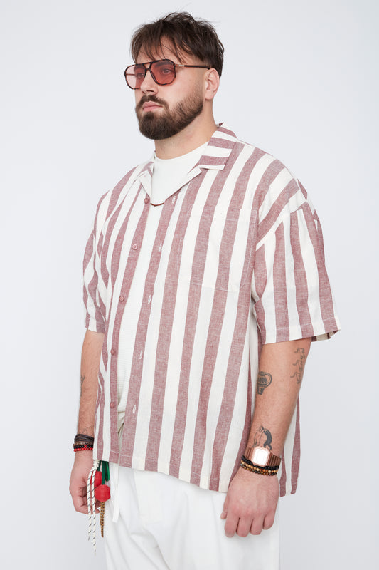 Chemise rayée pour homme, coupe carrée, avec poche poitrine