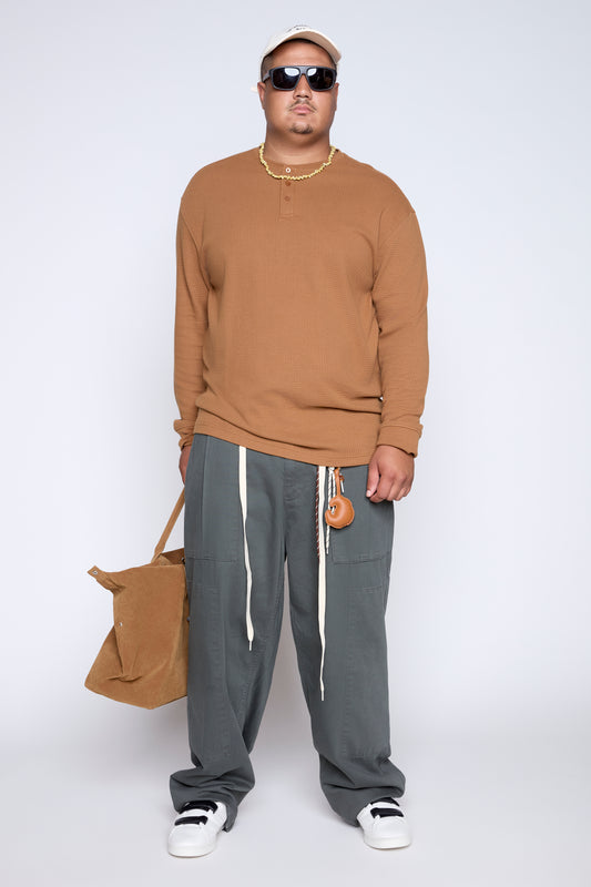 Textured Knit Long Sleeve Henley