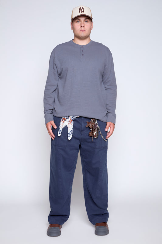 Textured Knit Long Sleeve Henley