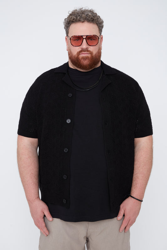 Men’s Openwork Jacquard Knit Resort Collar Shirt