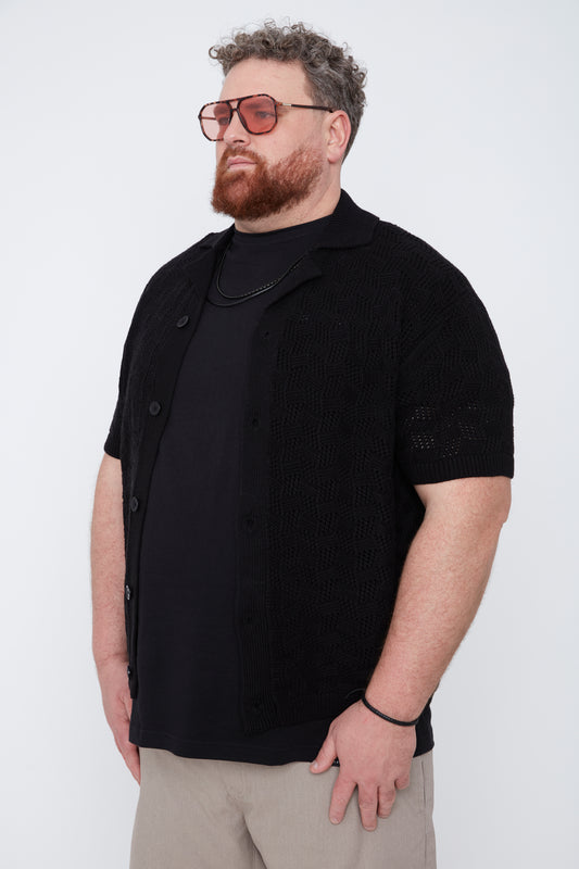 Men’s Openwork Jacquard Knit Resort Collar Shirt