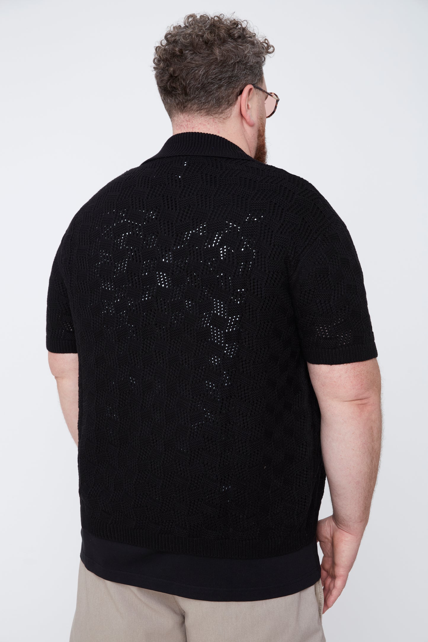 Men’s Openwork Jacquard Knit Resort Collar Shirt