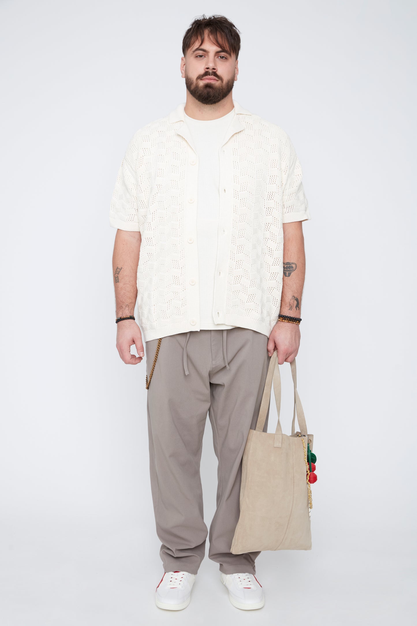 Men’s Openwork Jacquard Knit Resort Collar Shirt