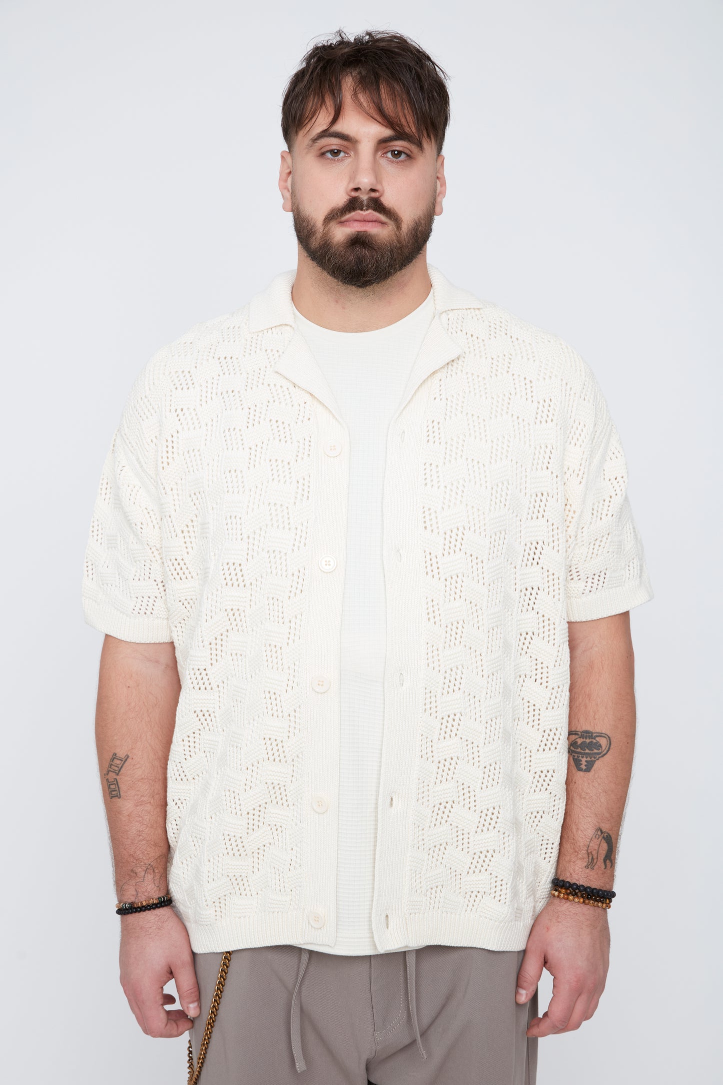 Men’s Openwork Jacquard Knit Resort Collar Shirt