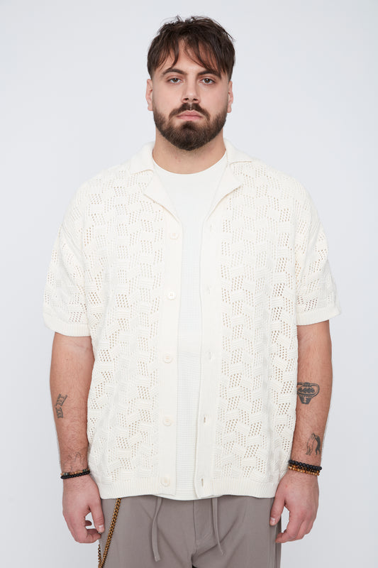 Men’s Openwork Jacquard Knit Resort Collar Shirt