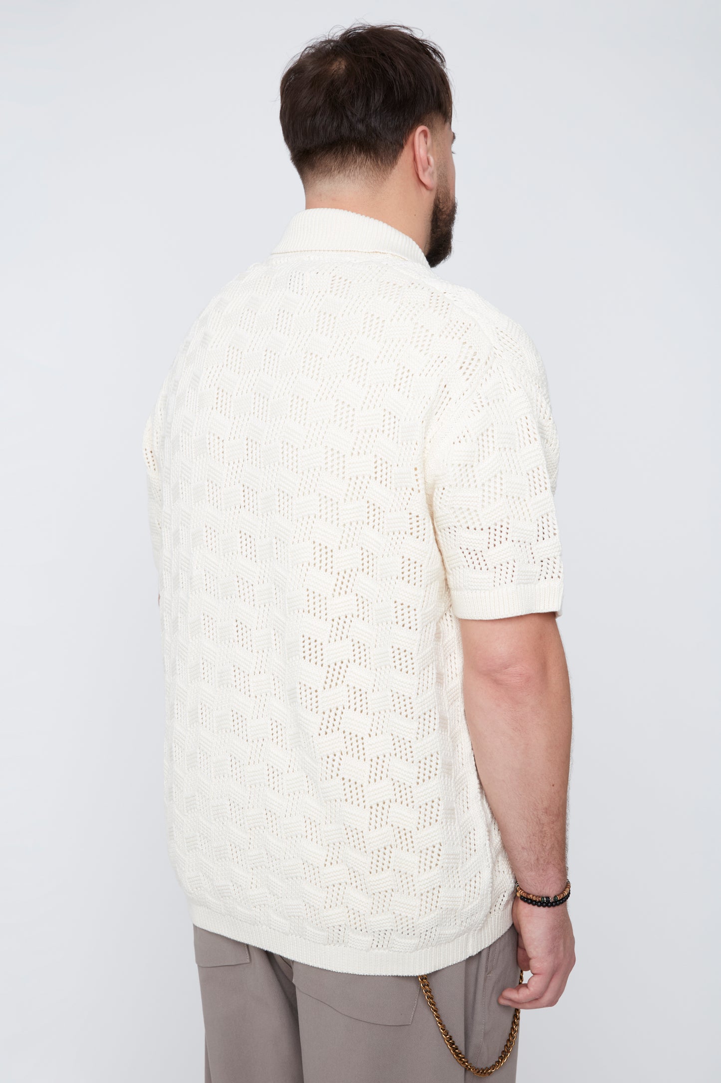 Men’s Openwork Jacquard Knit Resort Collar Shirt