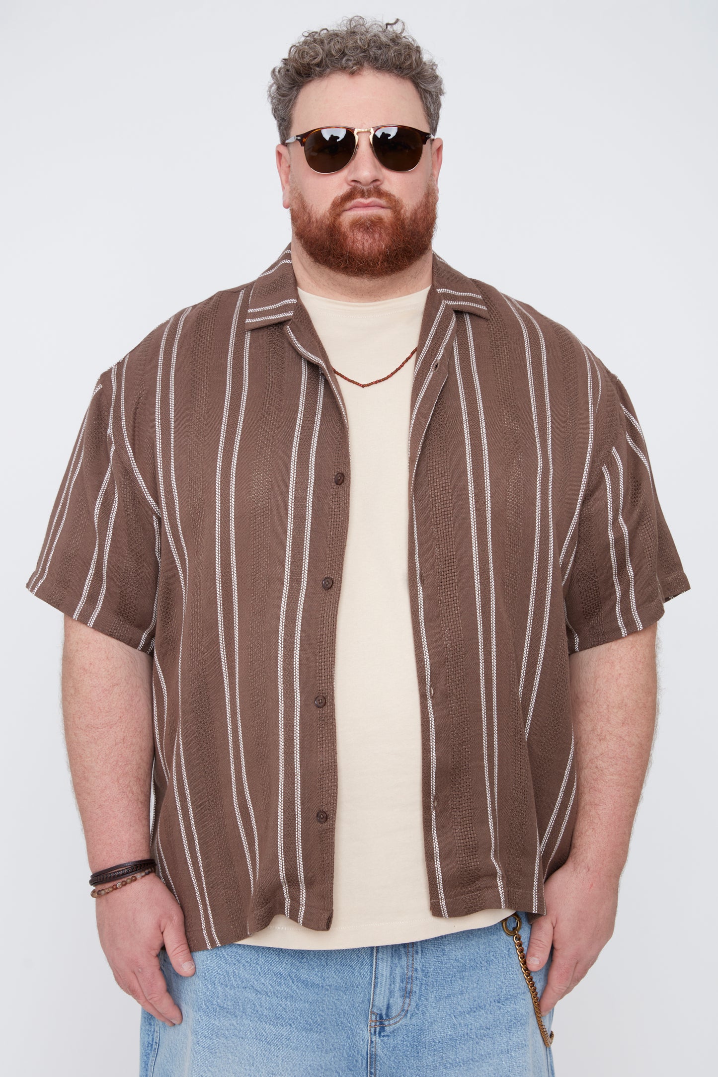 Men’s Striped Dobby Boxy Fit Resort Collar Shirt