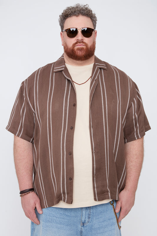 Men’s Striped Dobby Boxy Fit Resort Collar Shirt