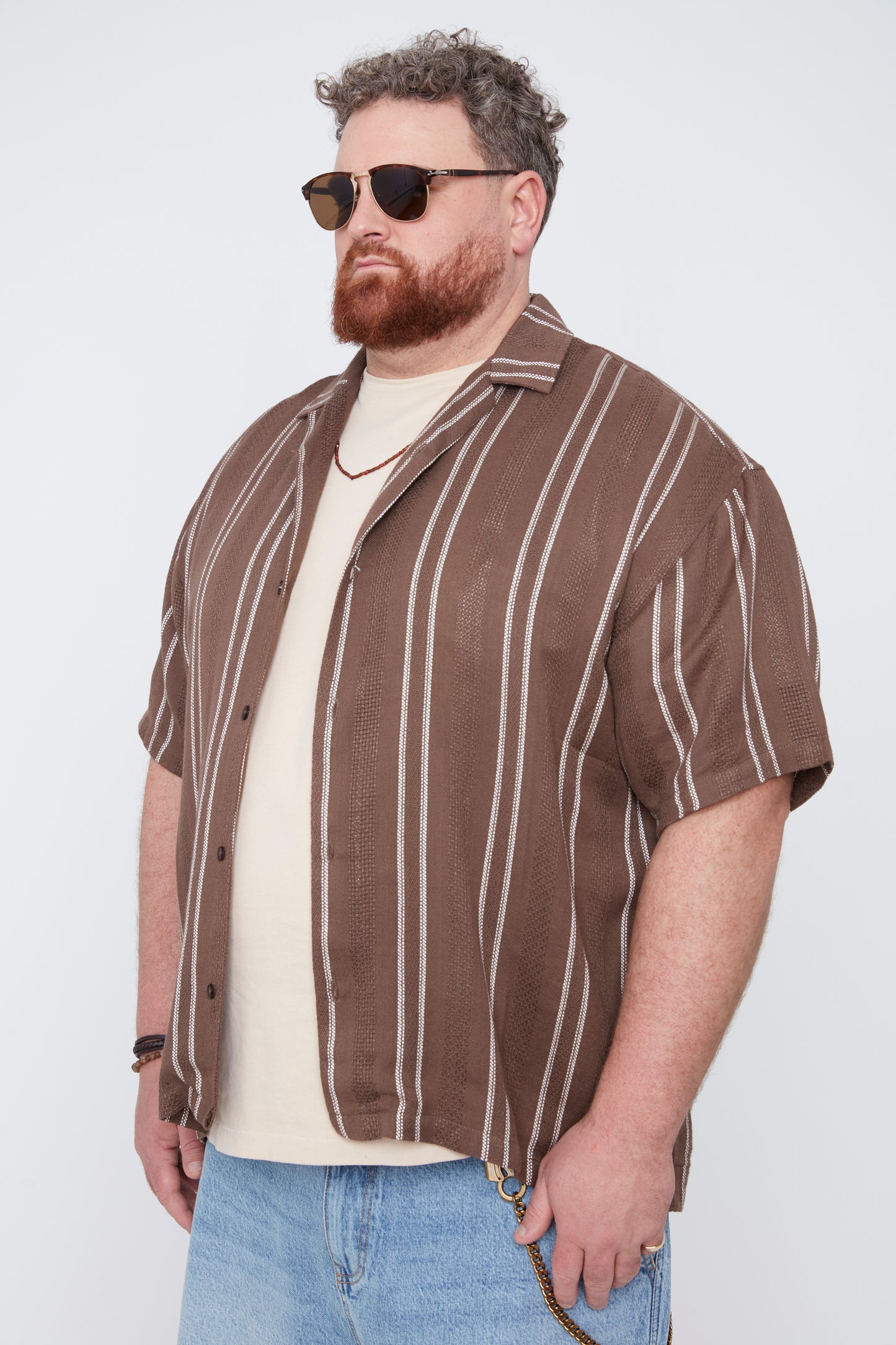 Men’s Striped Dobby Boxy Fit Resort Collar Shirt