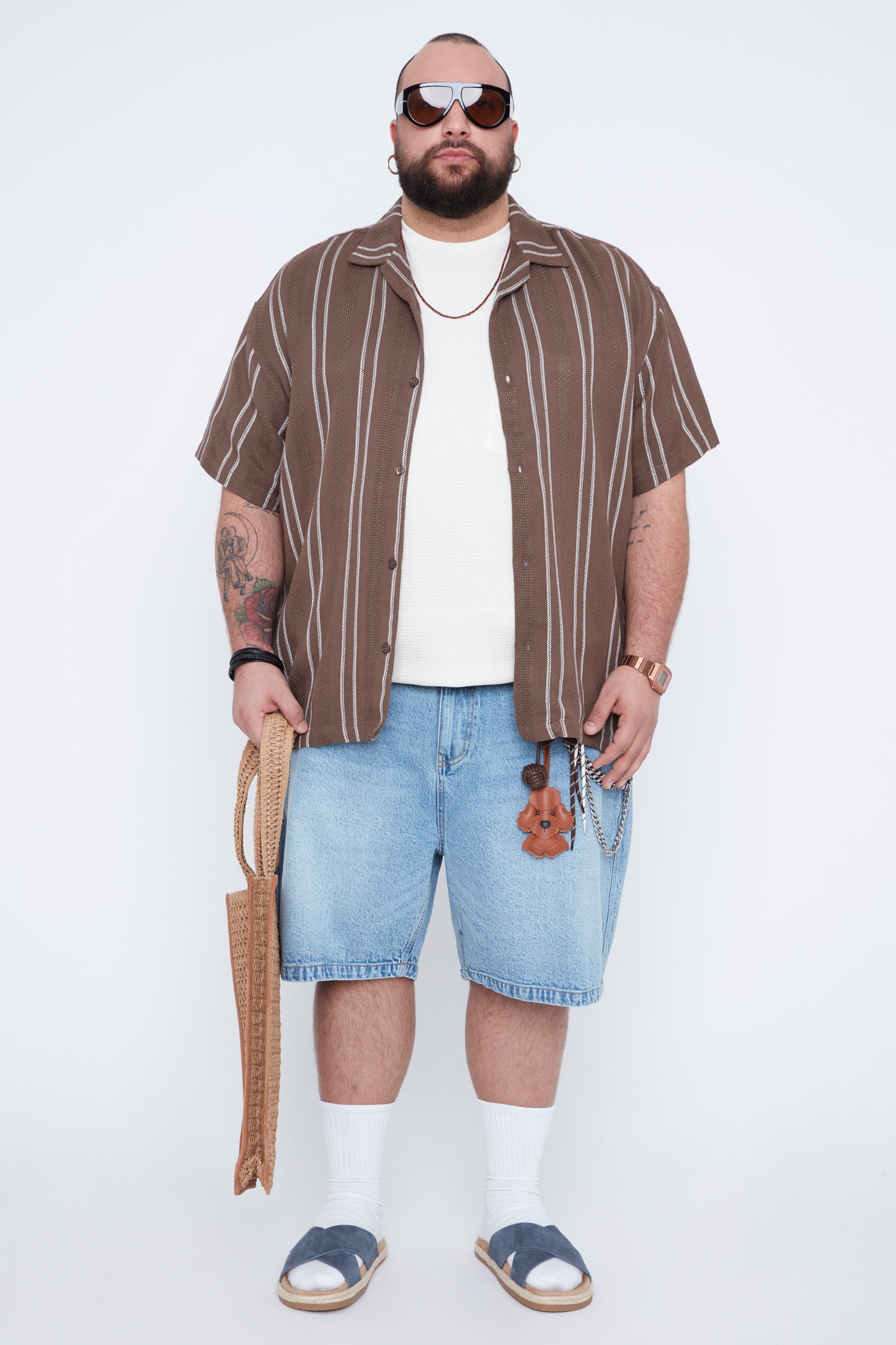 Men’s Striped Dobby Boxy Fit Resort Collar Shirt