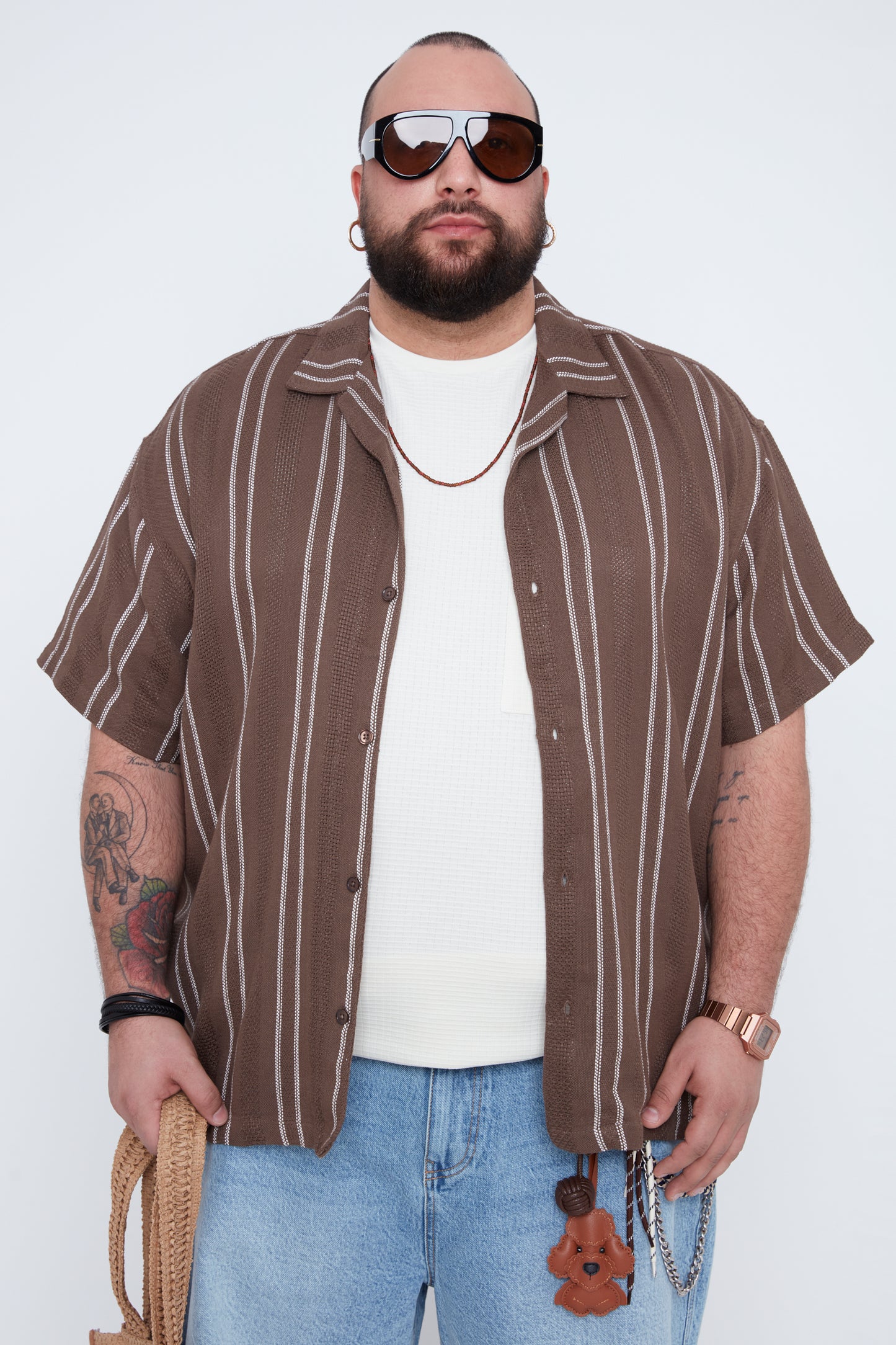 Men’s Striped Dobby Boxy Fit Resort Collar Shirt