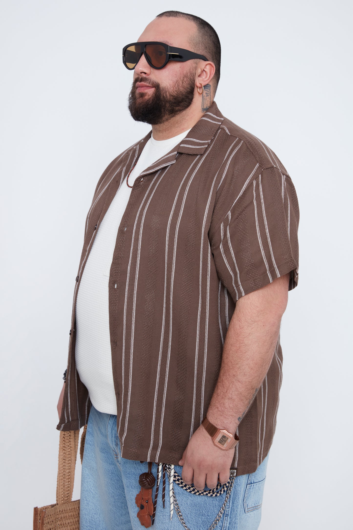 Men’s Striped Dobby Boxy Fit Resort Collar Shirt