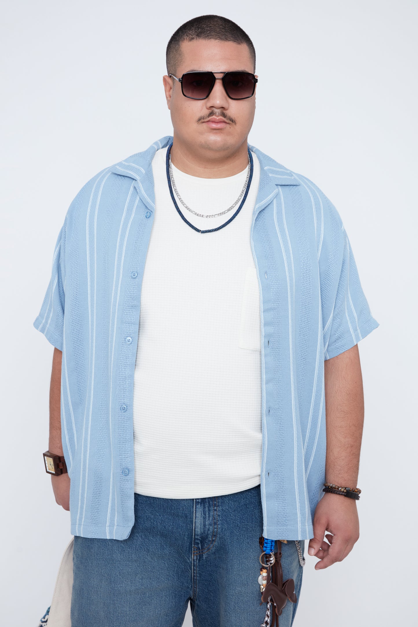 Men’s Striped Dobby Boxy Fit Resort Collar Shirt
