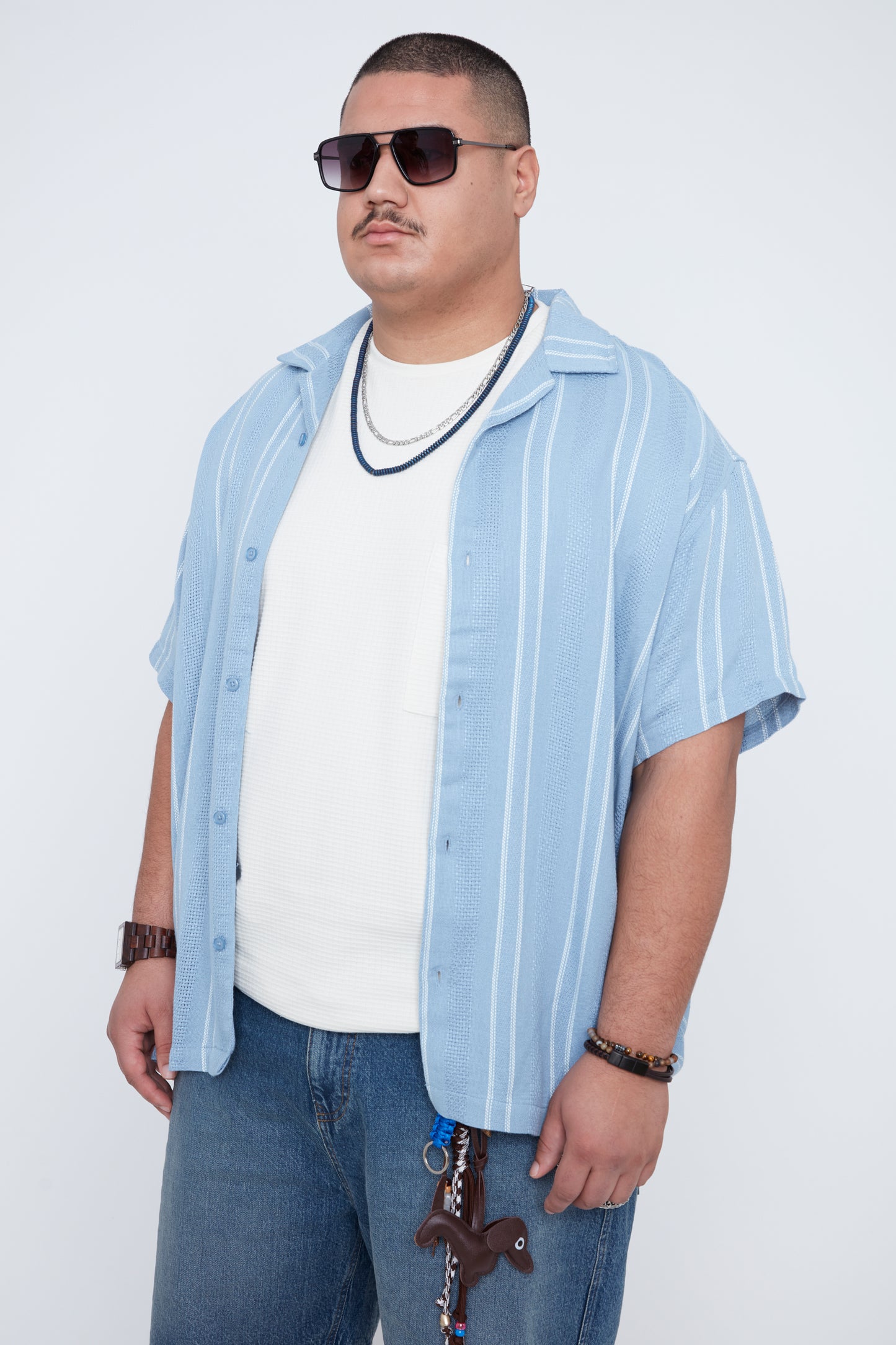 Men’s Striped Dobby Boxy Fit Resort Collar Shirt