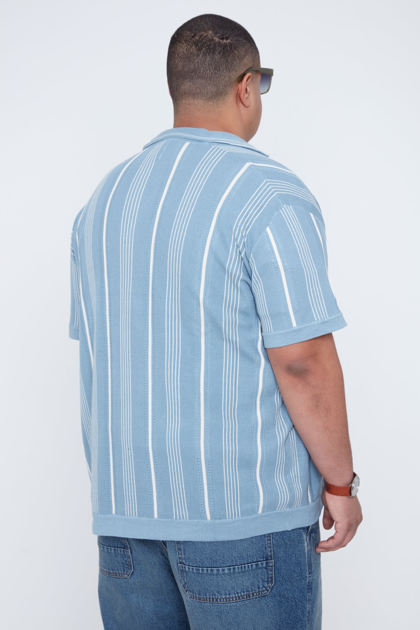Men’s Button-Up Striped Knit Resort Collar Shirt