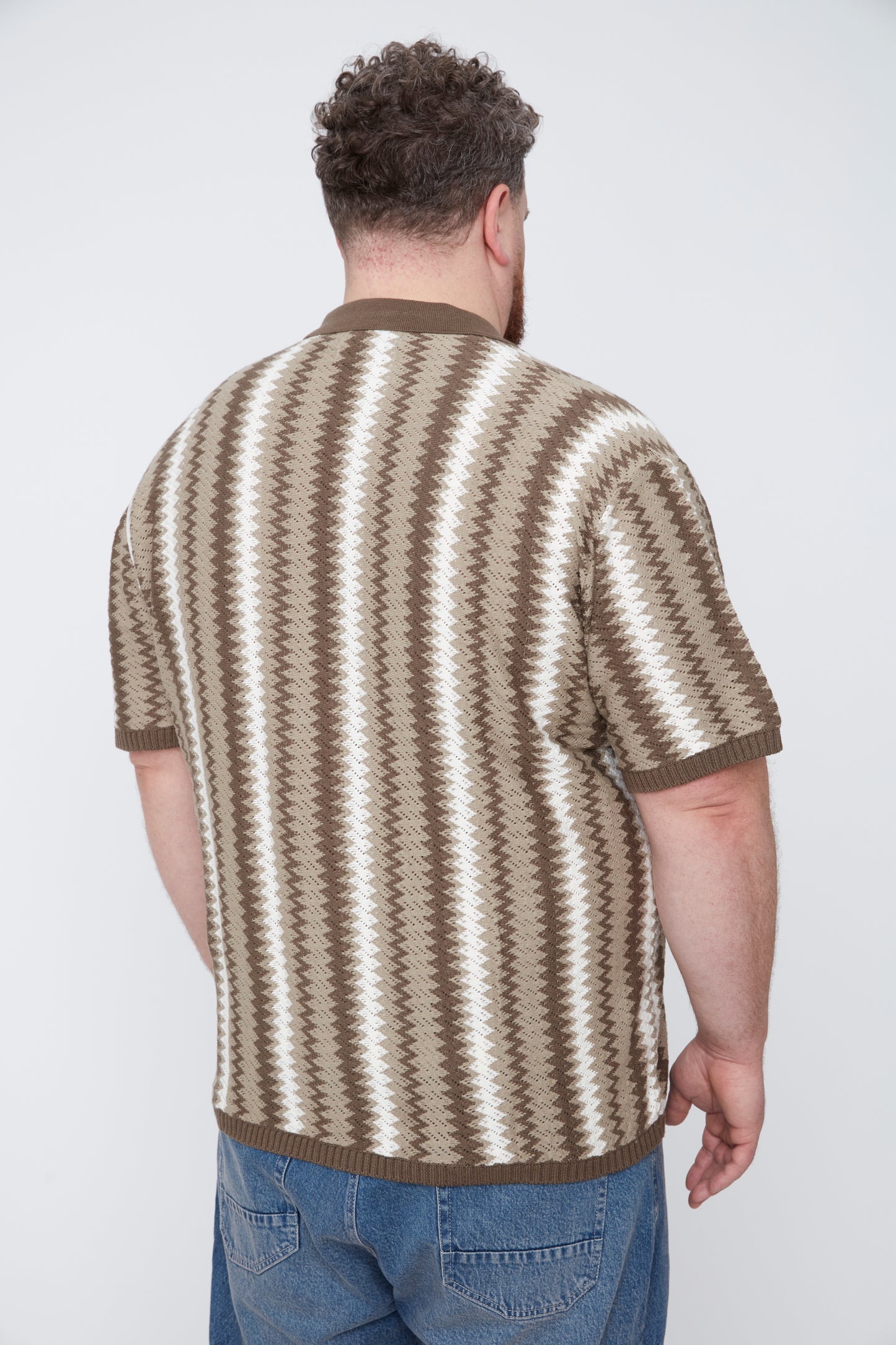 Men's Textural Striped Johnny Collar Sweater Knit Polo