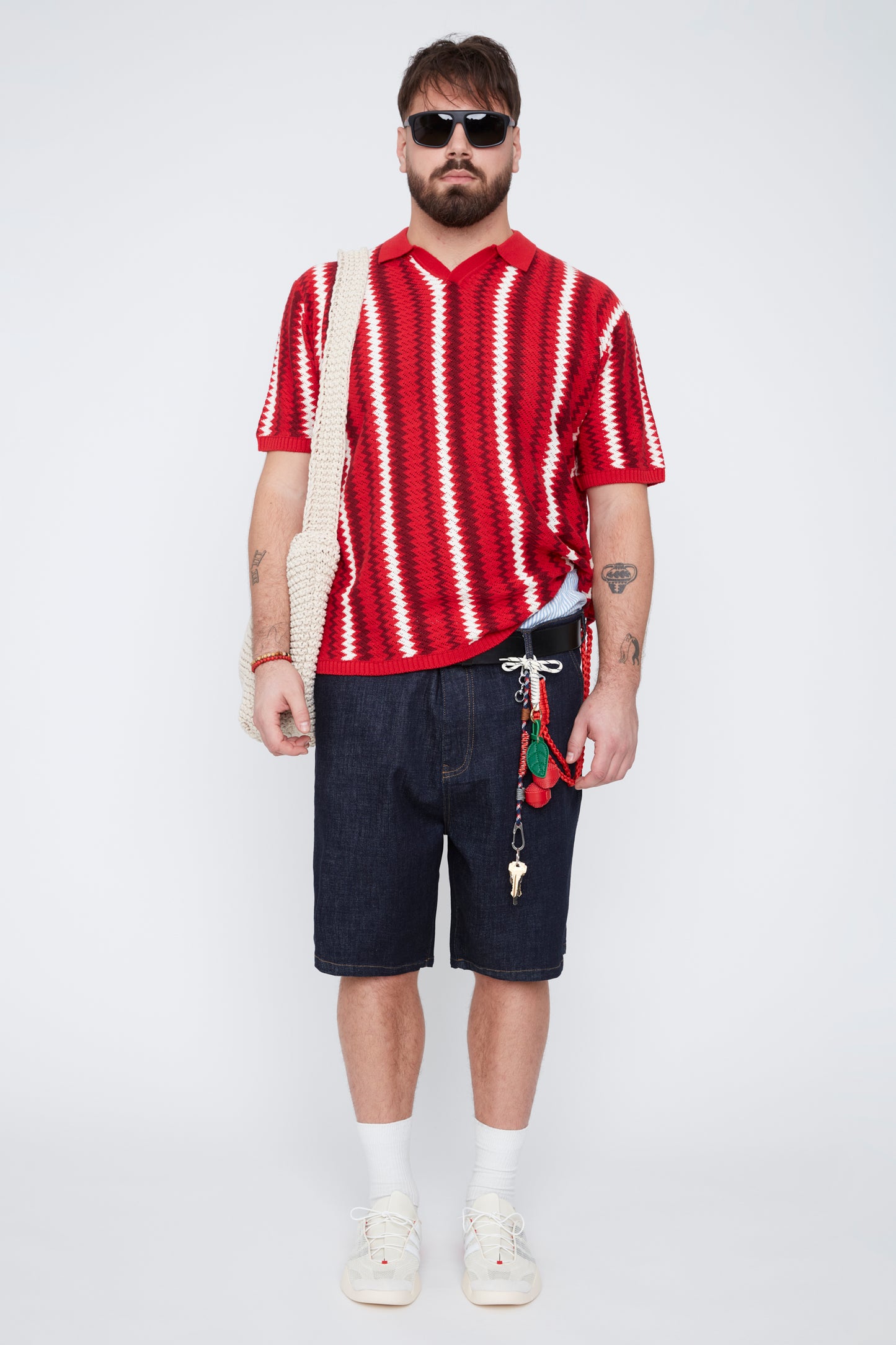 Men's Textural Striped Johnny Collar Sweater Knit Polo