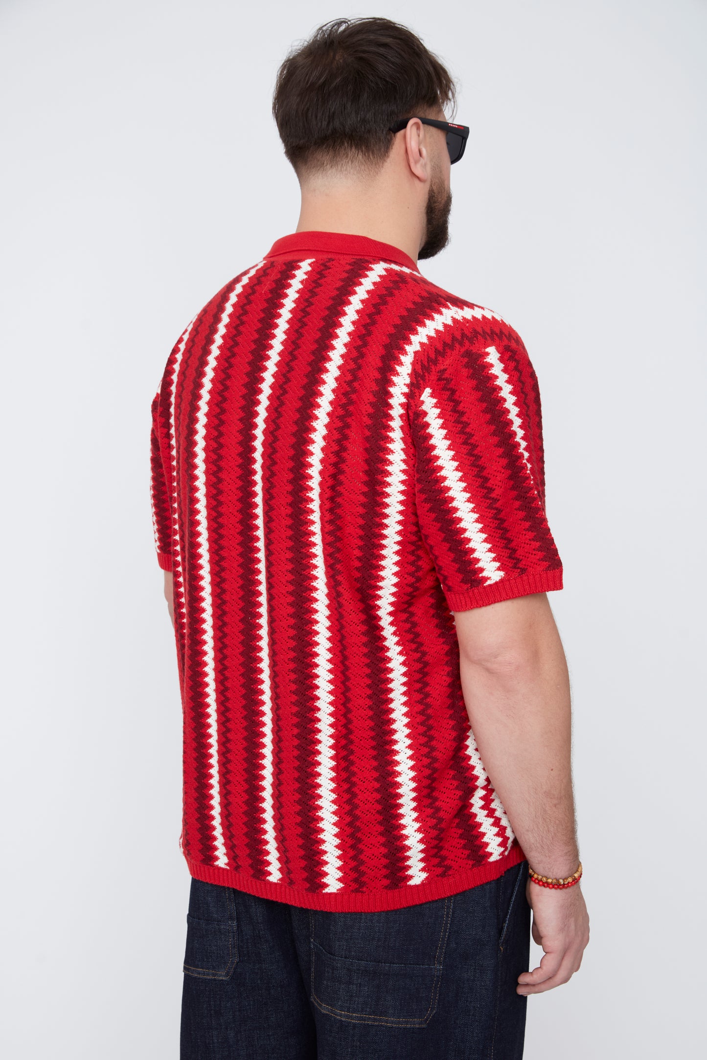 Men's Textural Striped Johnny Collar Sweater Knit Polo