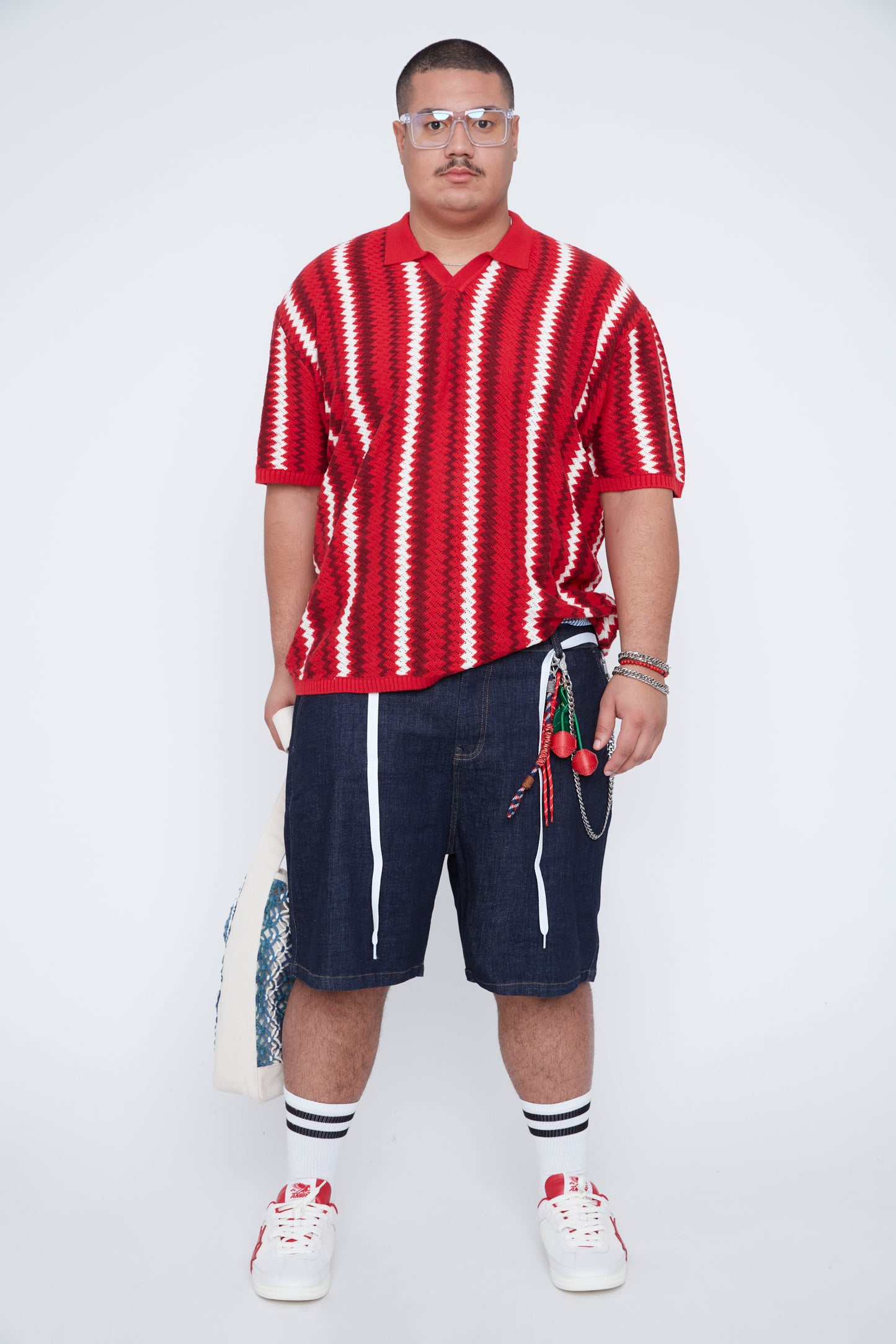 Men's Textural Striped Johnny Collar Sweater Knit Polo