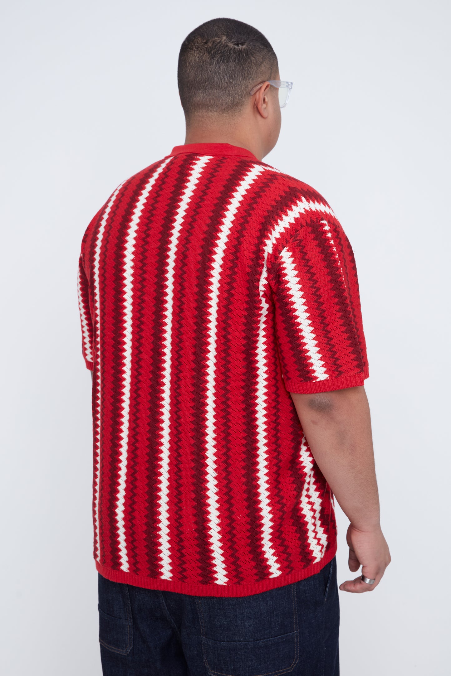 Men's Textural Striped Johnny Collar Sweater Knit Polo