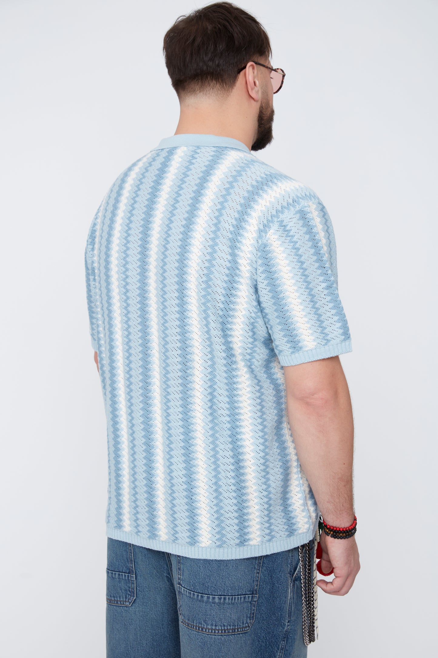 Men's Textural Striped Johnny Collar Sweater Knit Polo