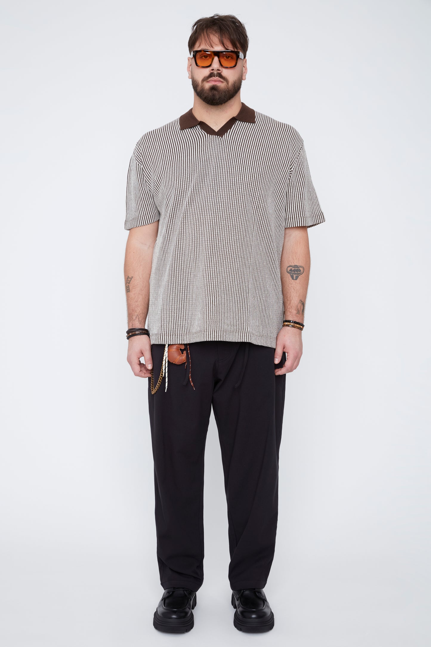 Men's Textured Johnny Collar Sweater Knit Polo