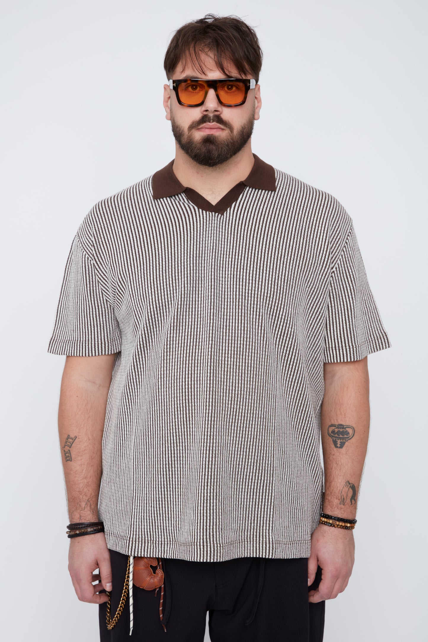 Men's Textured Johnny Collar Sweater Knit Polo