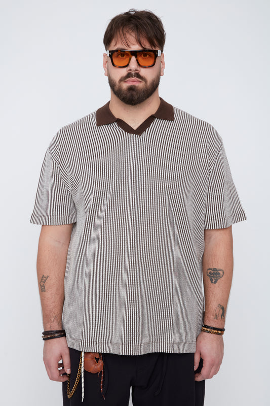 Men's Textured Johnny Collar Sweater Knit Polo