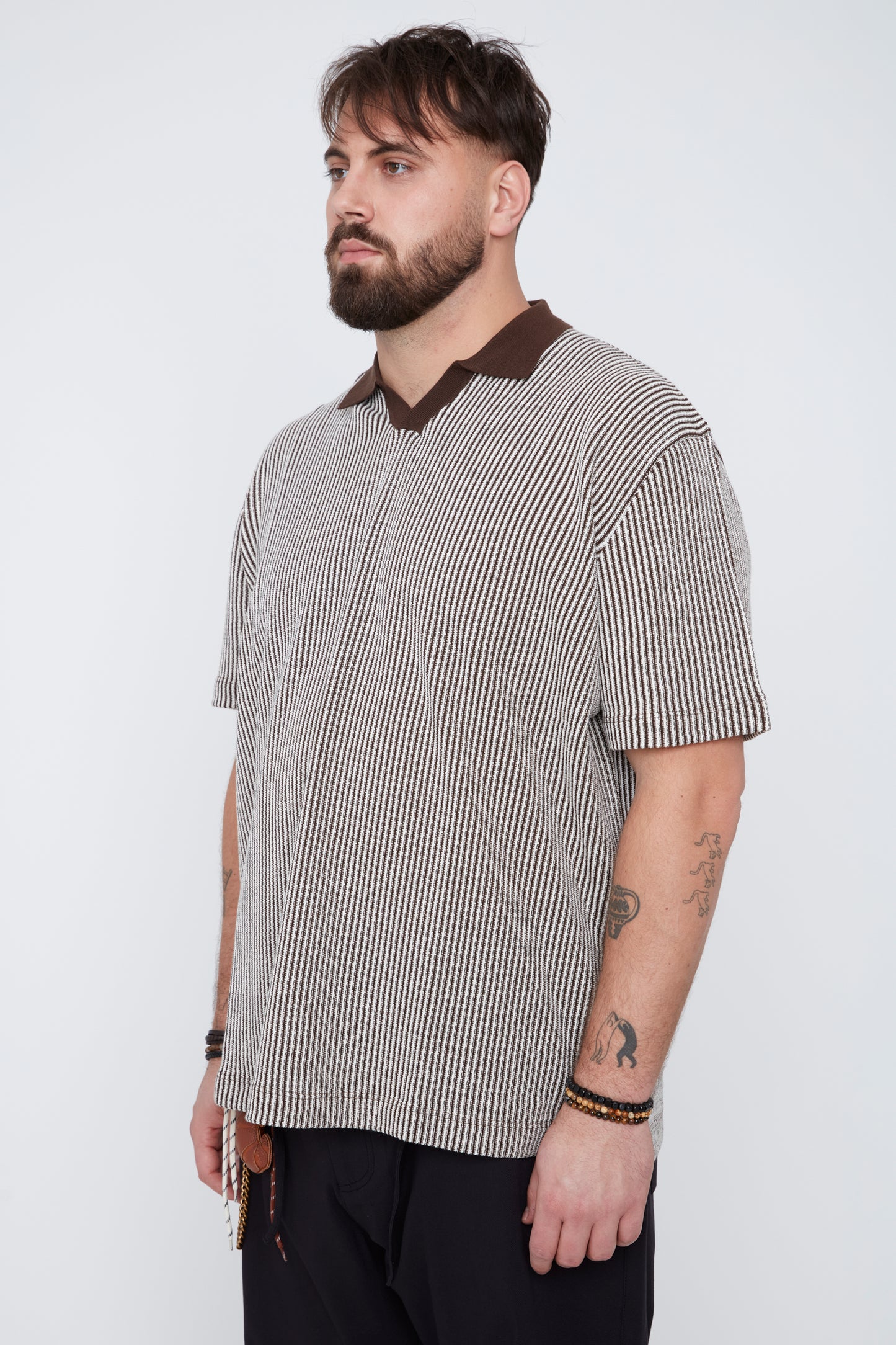 Men's Textured Johnny Collar Sweater Knit Polo