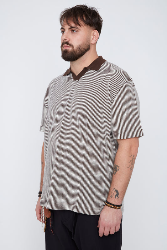 Men's Textured Johnny Collar Sweater Knit Polo