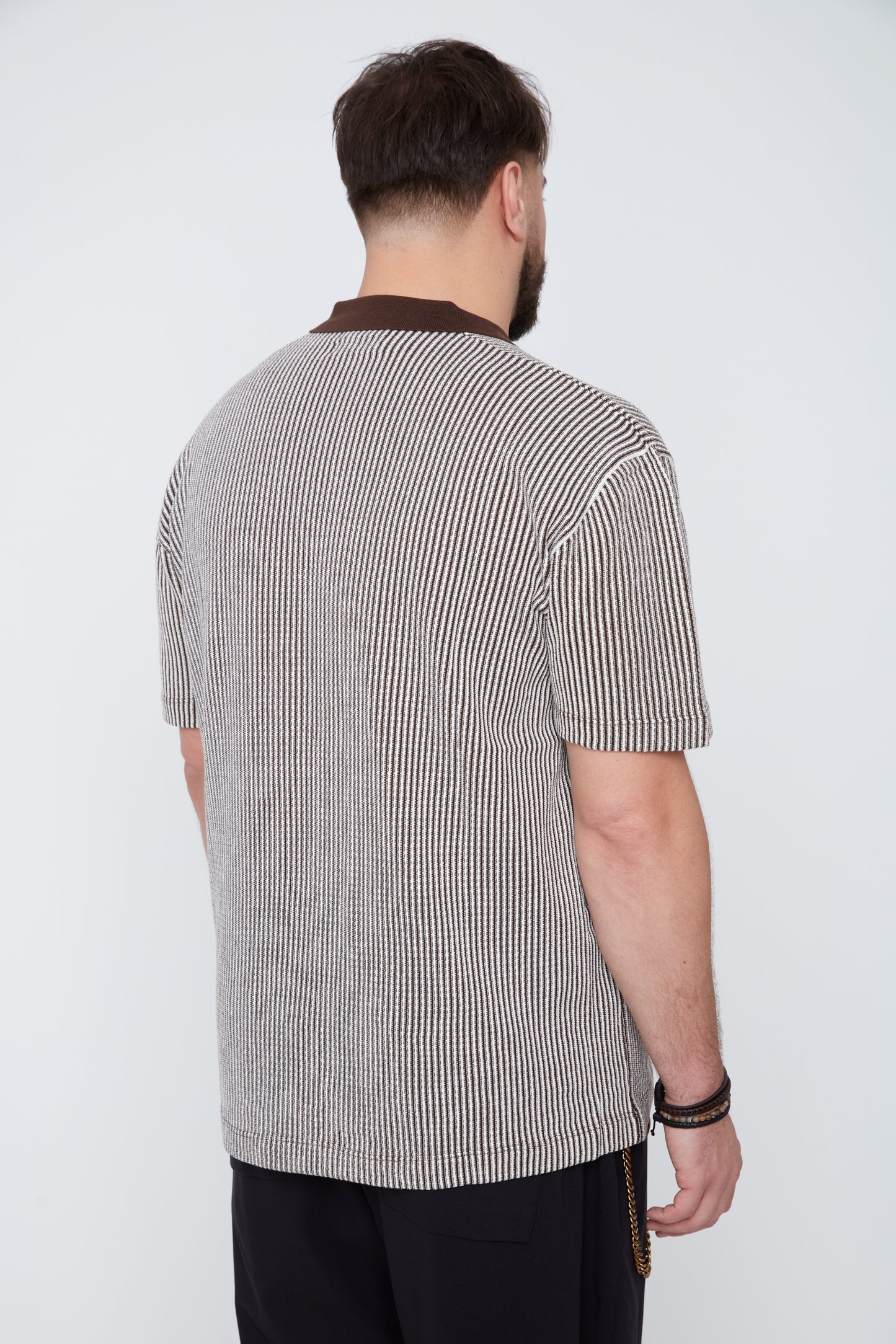 Men's Textured Johnny Collar Sweater Knit Polo