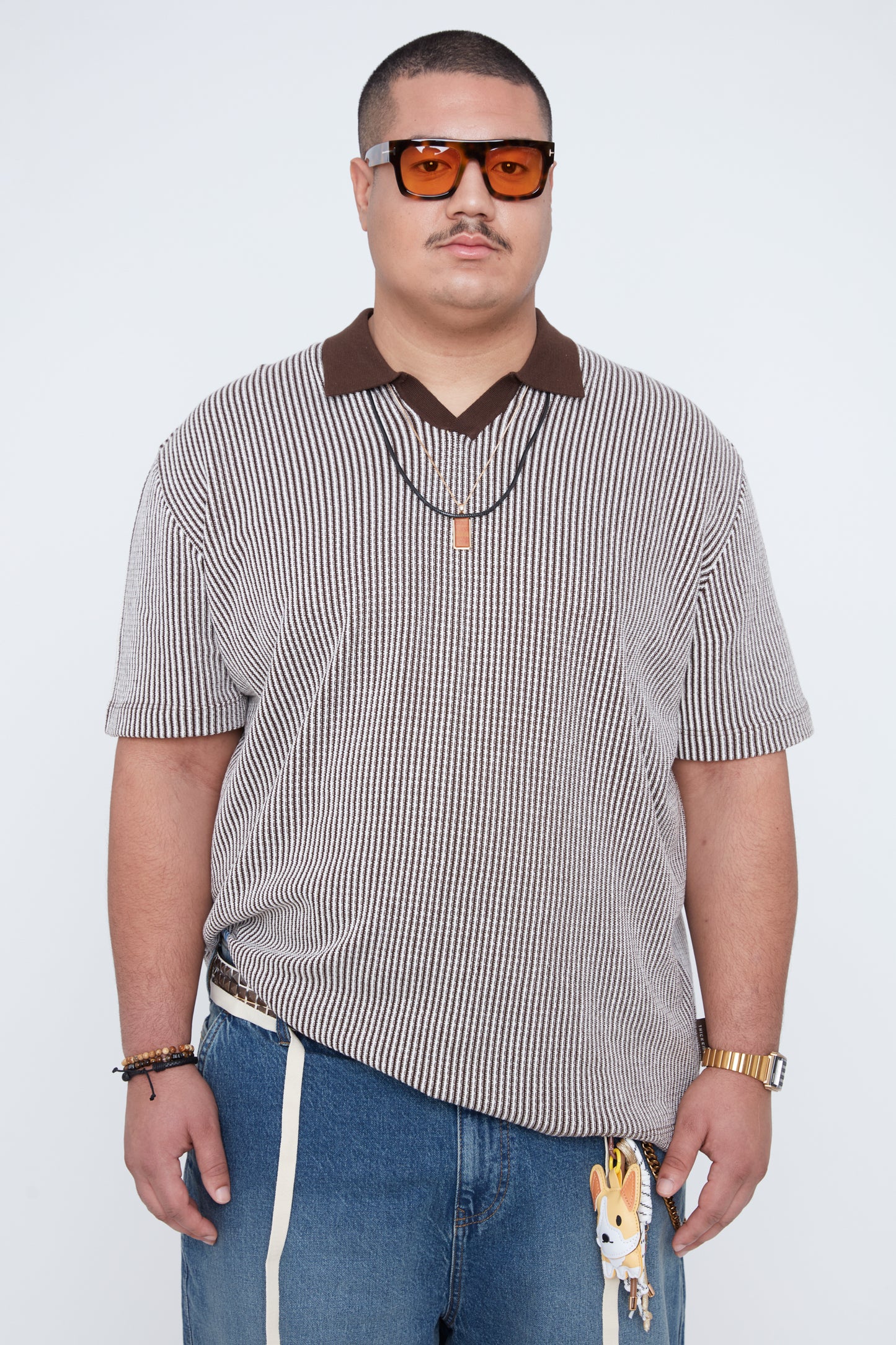 Men's Textured Johnny Collar Sweater Knit Polo