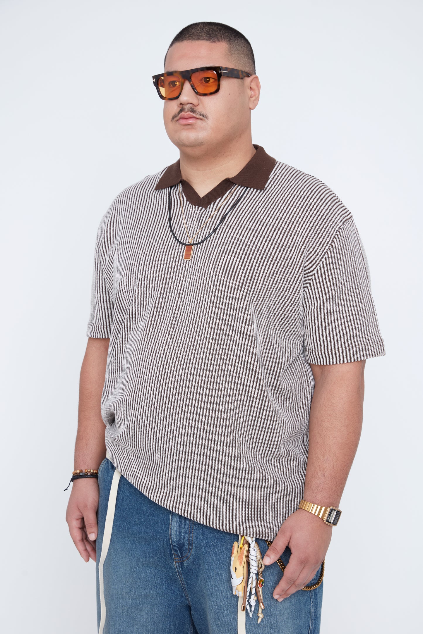 Men's Textured Johnny Collar Sweater Knit Polo