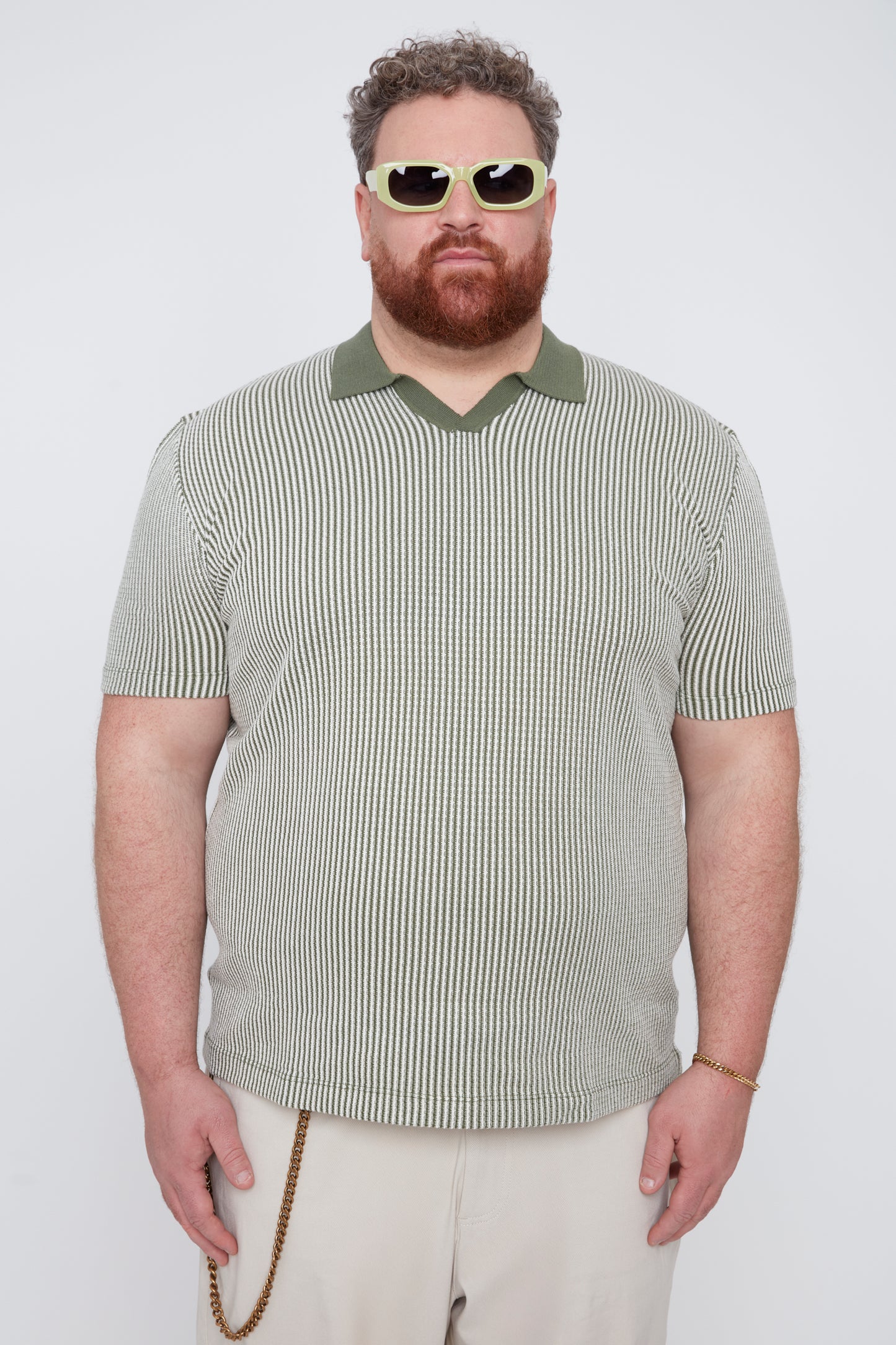 Men's Textured Johnny Collar Sweater Knit Polo