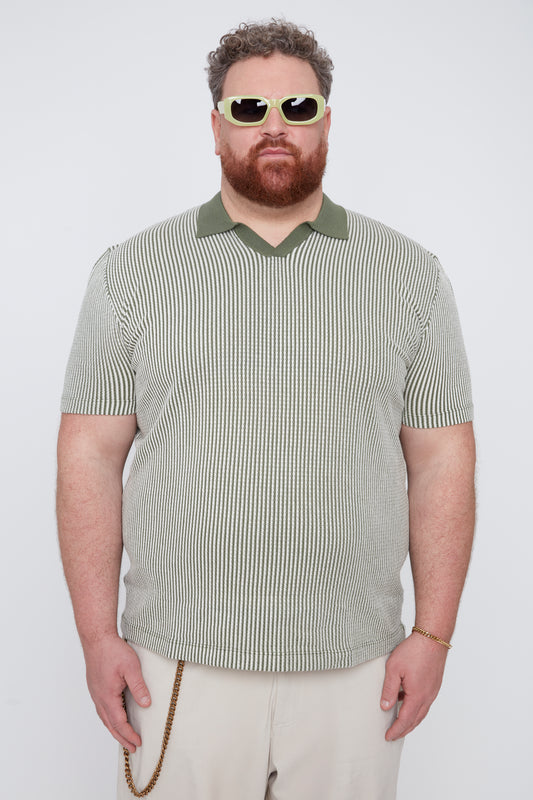 Men's Textured Johnny Collar Sweater Knit Polo