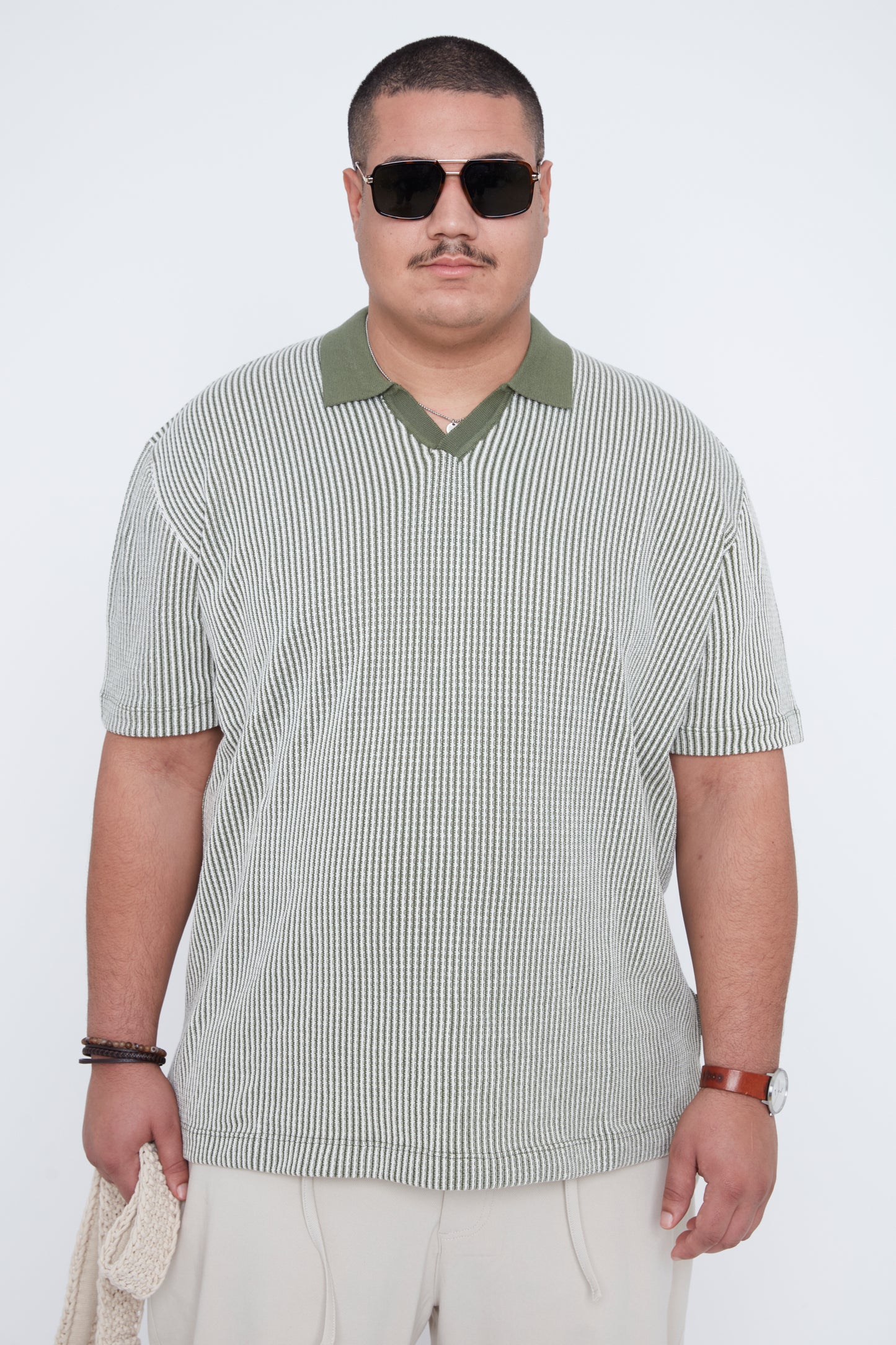 Men's Textured Johnny Collar Sweater Knit Polo