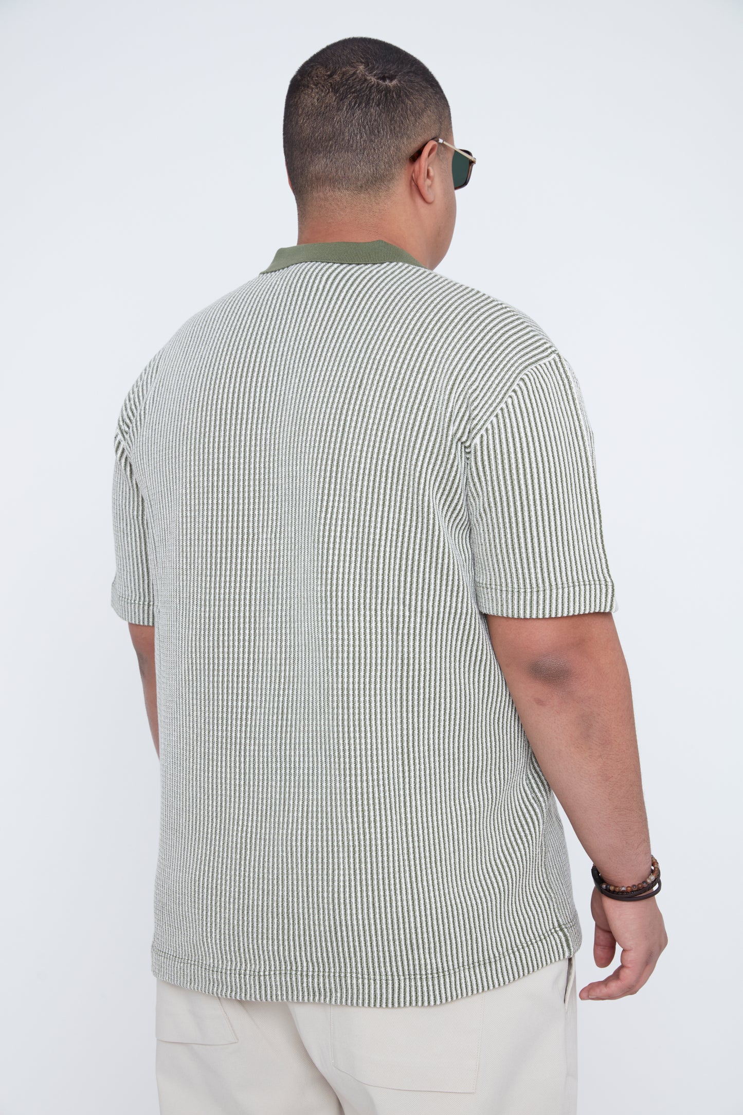 Men's Textured Johnny Collar Sweater Knit Polo