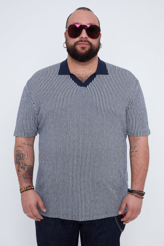Men's Textured Johnny Collar Sweater Knit Polo