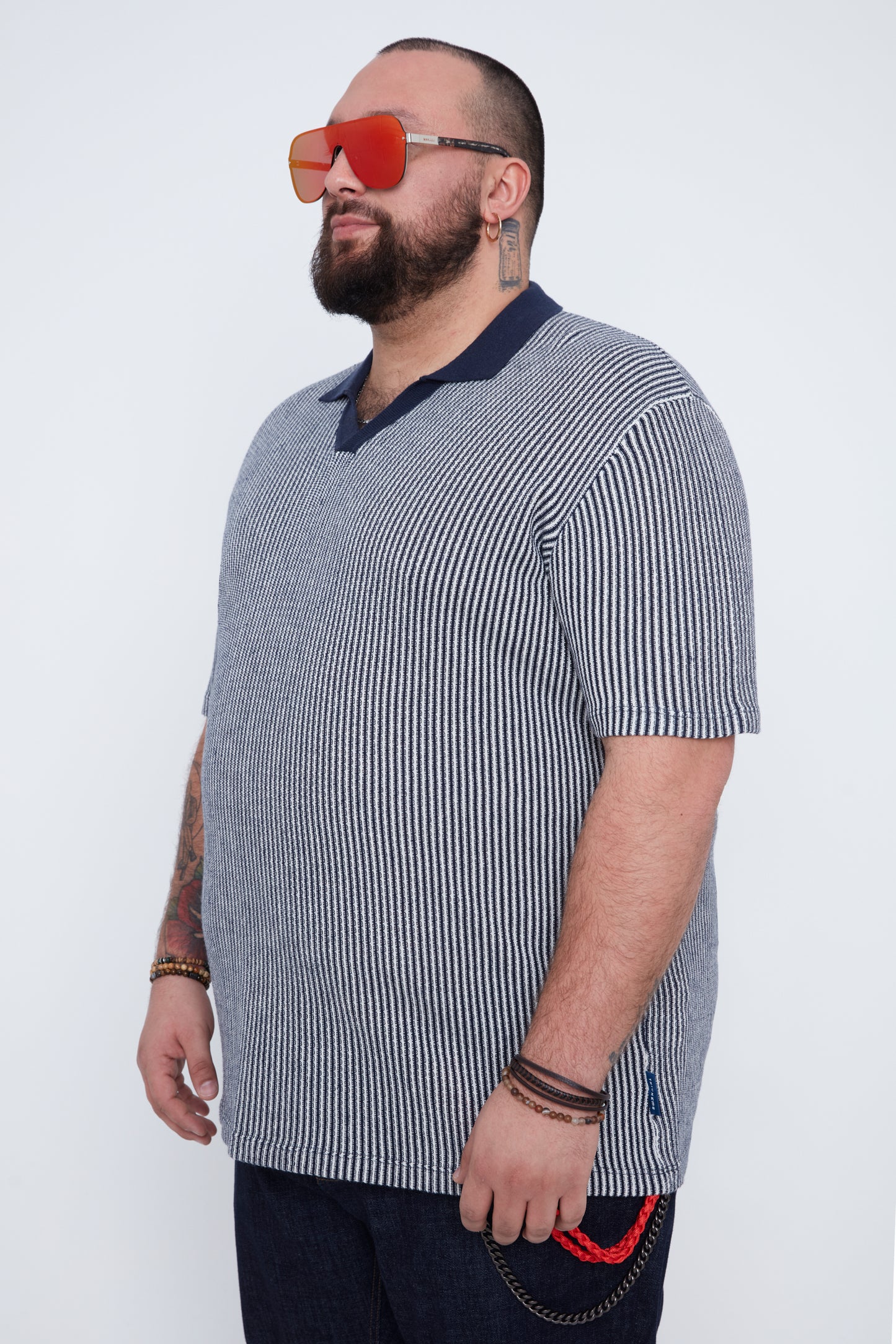 Men's Textured Johnny Collar Sweater Knit Polo