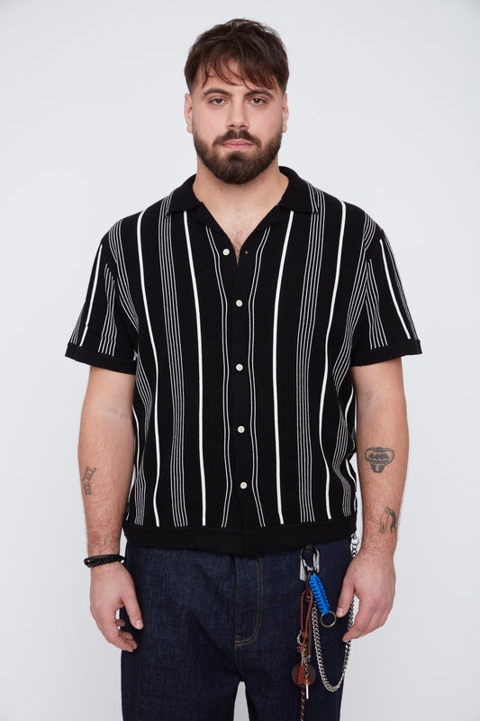 Men’s Button-Up Striped Knit Resort Collar Shirt