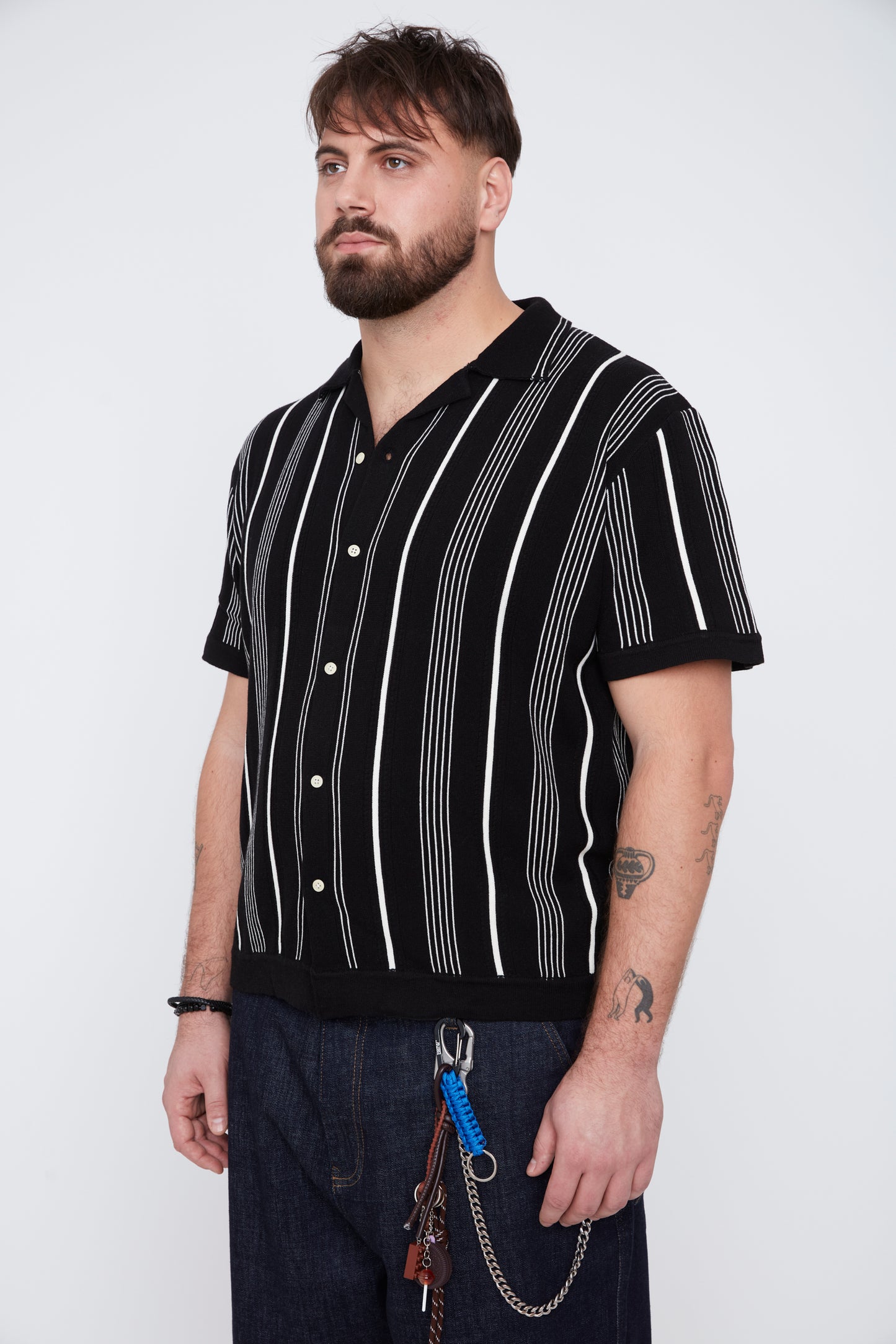 Men’s Button-Up Striped Knit Resort Collar Shirt