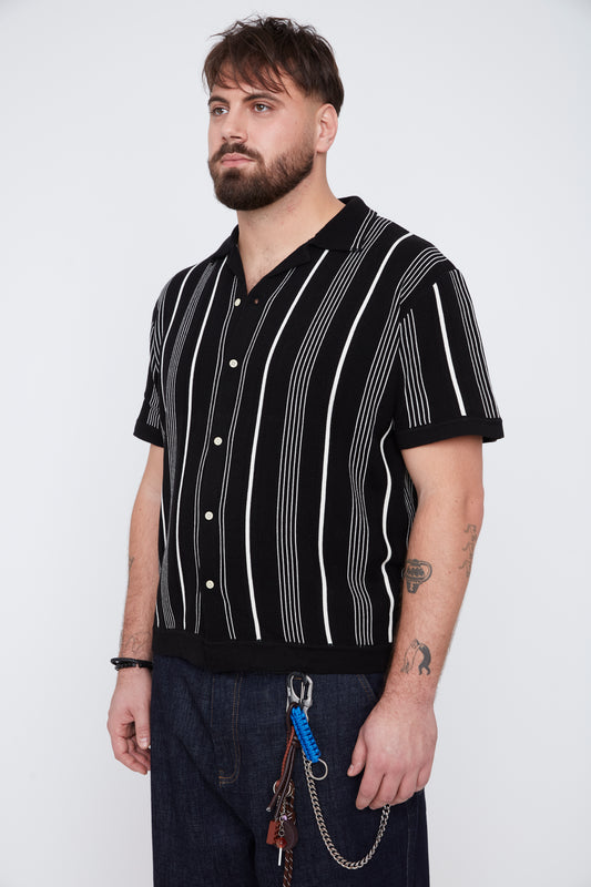 Men’s Button-Up Striped Knit Resort Collar Shirt
