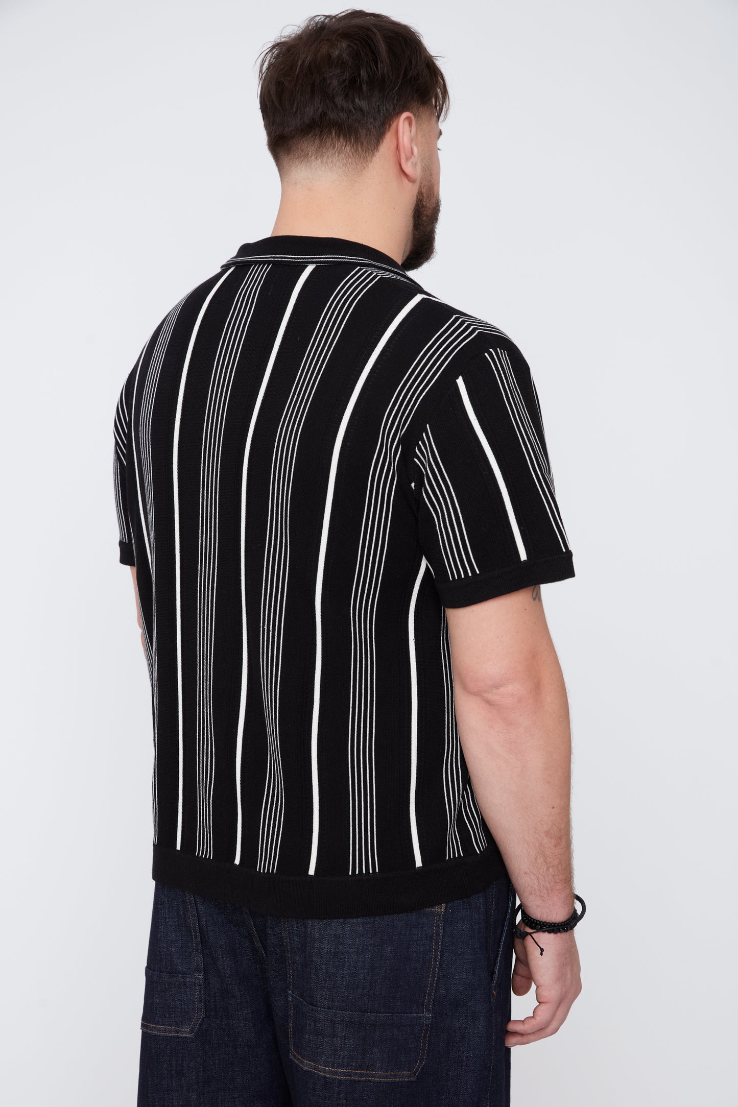 Men’s Button-Up Striped Knit Resort Collar Shirt