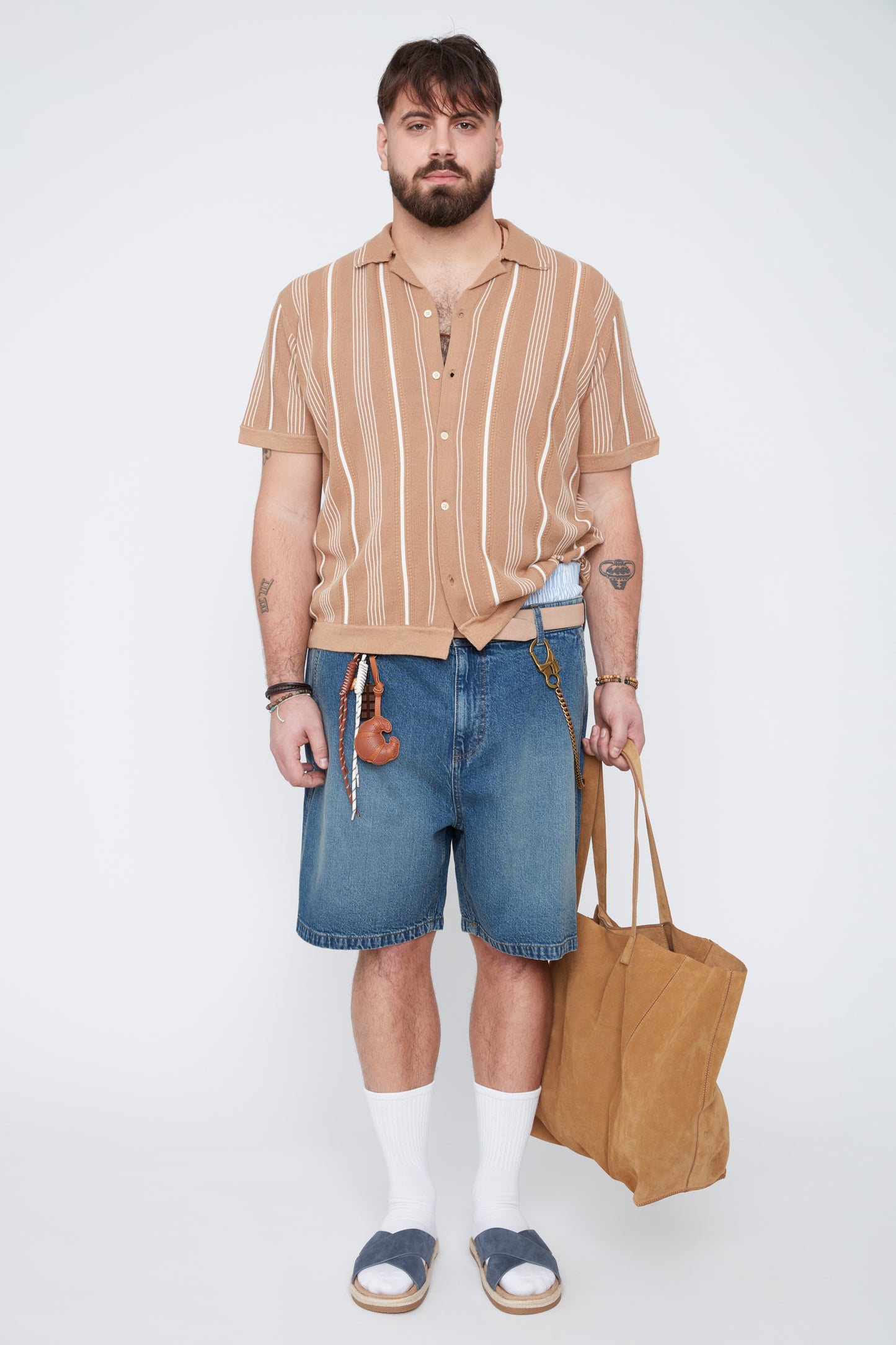 Men’s Button-Up Striped Knit Resort Collar Shirt
