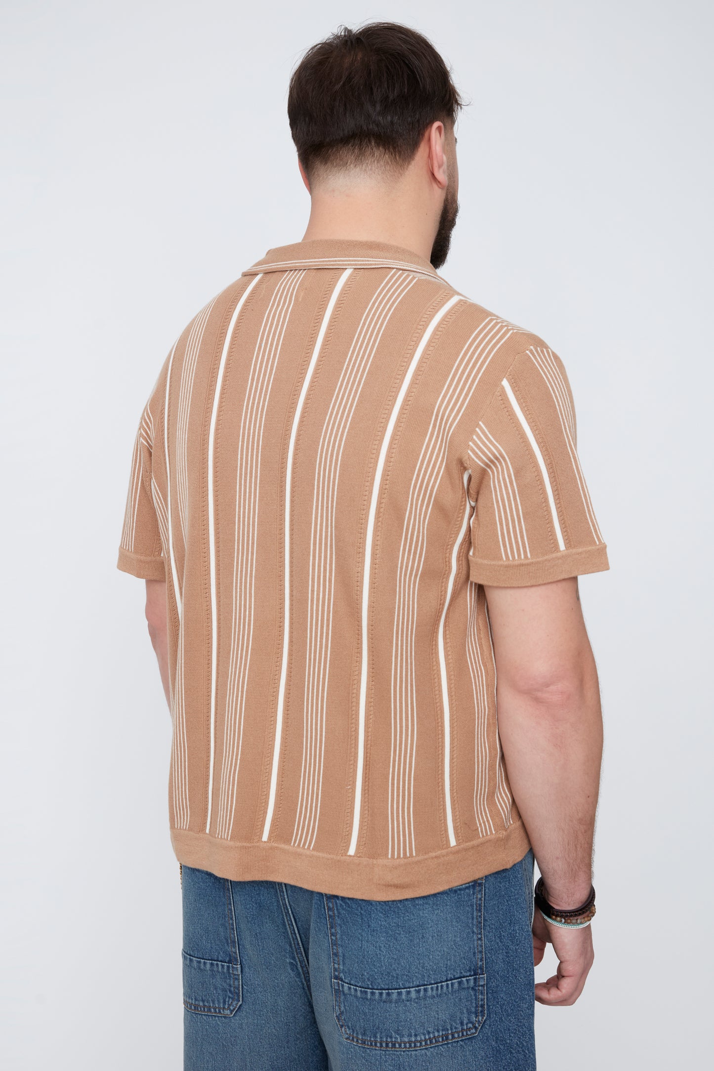 Men’s Button-Up Striped Knit Resort Collar Shirt