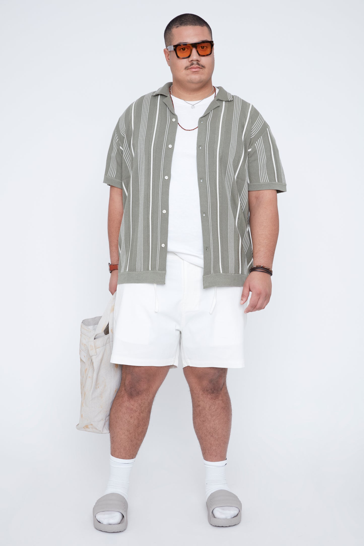 Men’s Button-Up Striped Knit Resort Collar Shirt