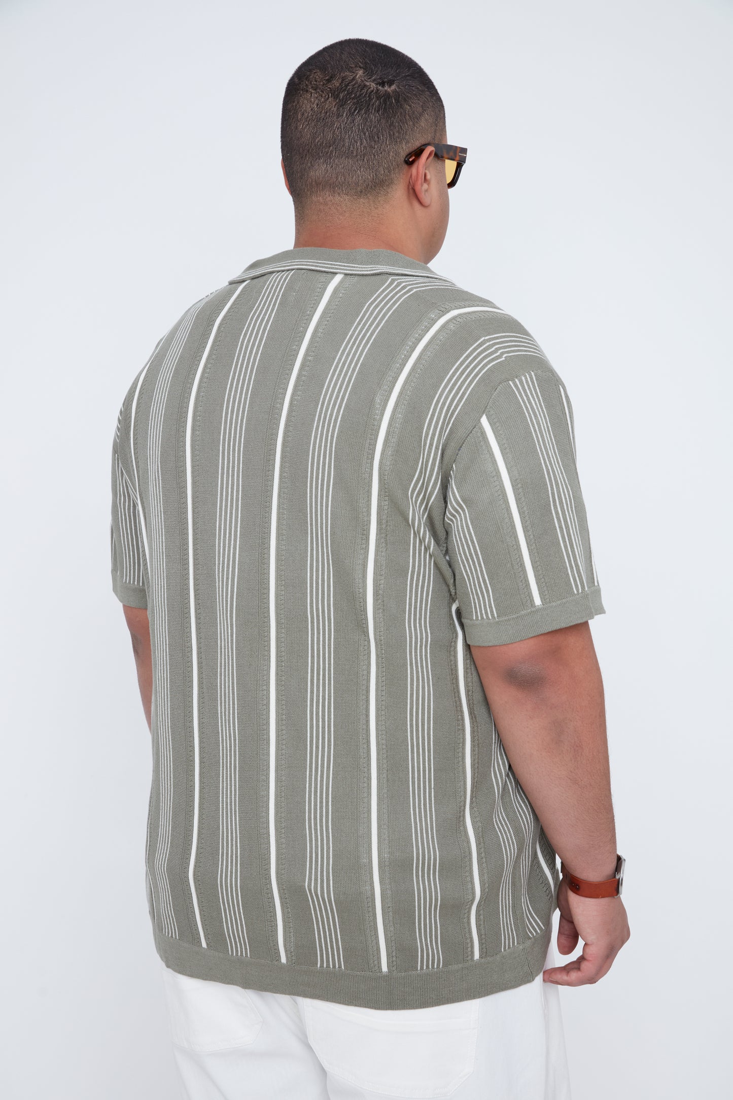 Men’s Button-Up Striped Knit Resort Collar Shirt